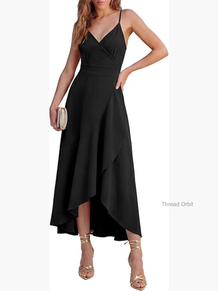 Slim Fit Formal Maxi Dress V-Neck Wrap Ruffle Split Back Zipper